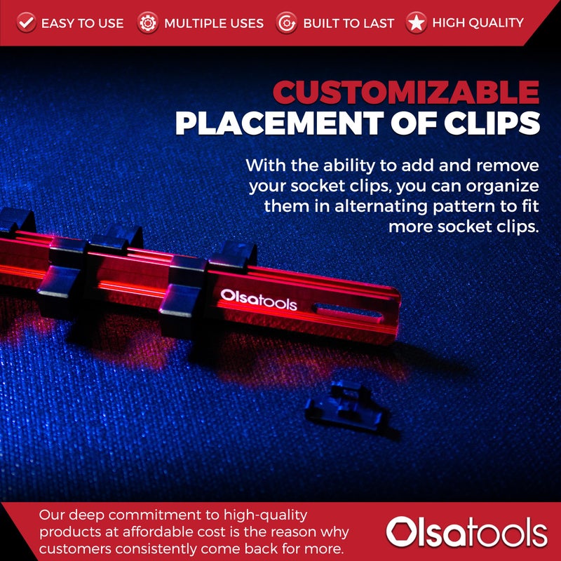 Olsa Tools منظم مفاتيح الألمنيوم Olsa Tools بحجم 1/2 بوصة مع أغطية قفل نهائية | حامل مفاتيح بجودة احترافية (أحمر) - Image 5